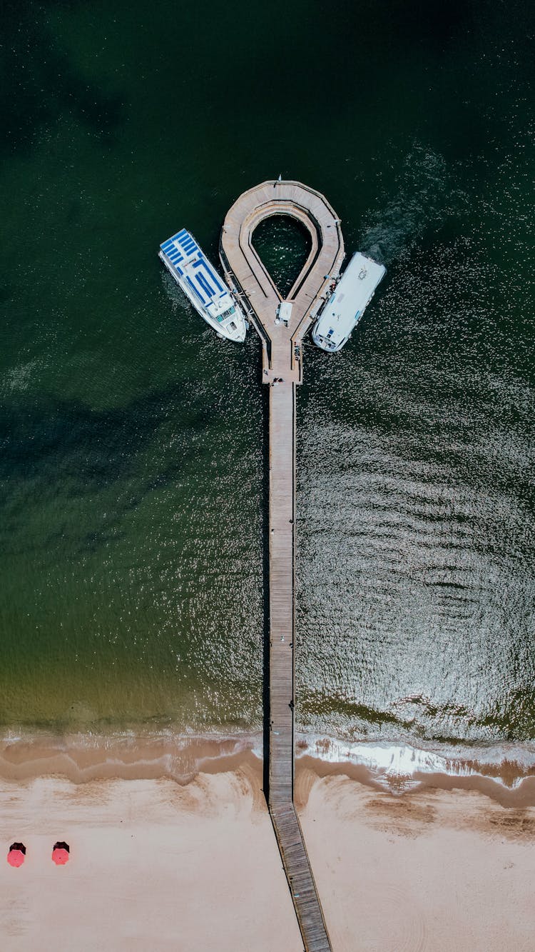 Aerial View Of Ferries Moored At La Pastora Pier In Punta Del Este Uruguay