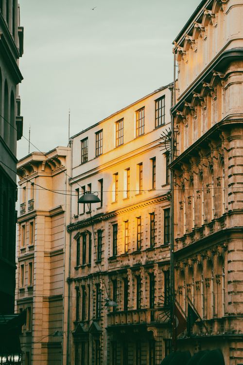 Free Beautiful historic buildings in Istanbul with warm sunset lighting, capturing urban charm. Stock Photo