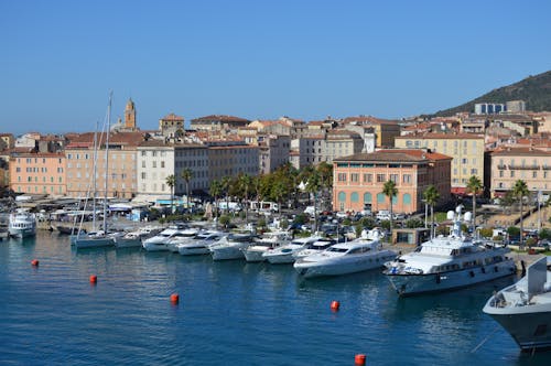 Motor Yachts Moored in Town on Corsica