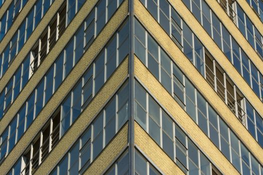 Close-up view of a modern building facade showcasing contemporary architecture in Den Haag, Netherlands.