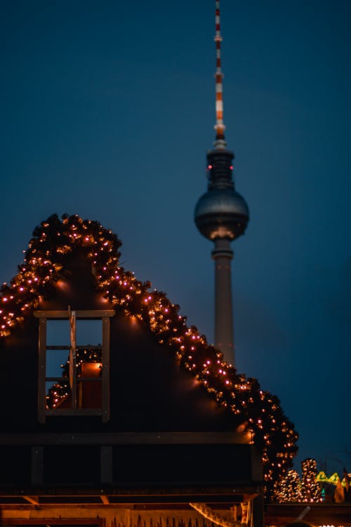 Christmas Decoration with the Berliner Fernsehturm Tower in the Background