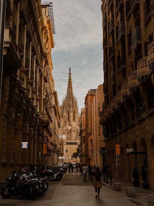 Gothic Barcelona Cathedral Seen from Narrow Street