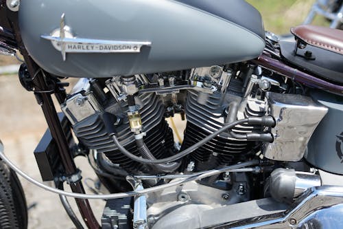 Close-up of the Engine in a Harley-Davidson Motorcycle 