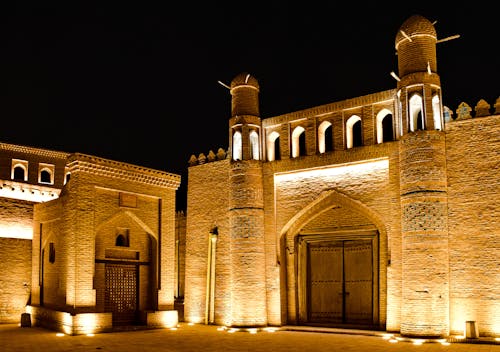 Illuminated Walls of a Citadel in the Old Town of Khiva, Uzbekistan