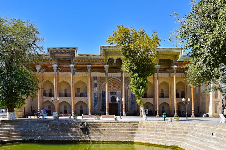 Decorative Colonnade In Front Of Bolo Haouz Mosque In Uzbekistan