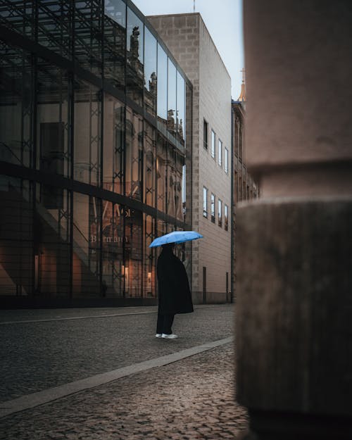 Person with an Umbrella Standing on the Street 