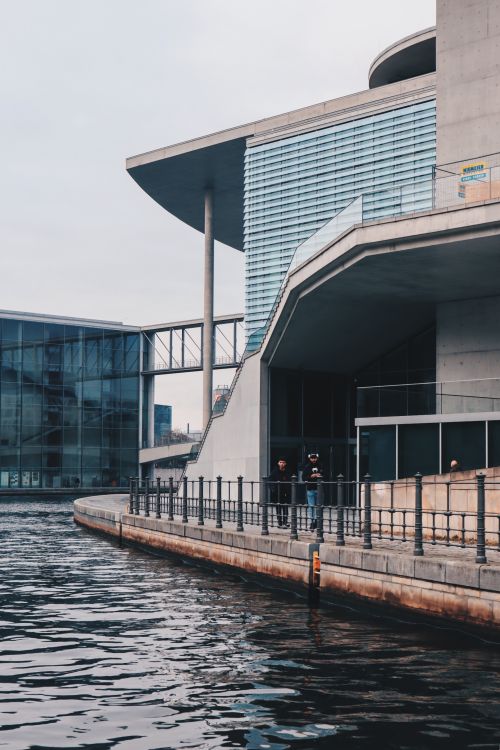 Free Modern architecture of Marie-Elisabeth-Lüders-Haus along the Spree River in Berlin. Stock Photo