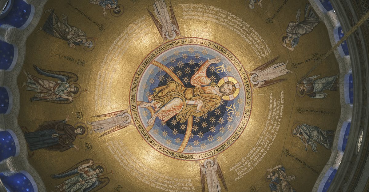 Stunning view of a frescoed dome depicting religious art in Belgrade's cathedral.