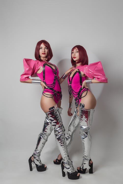 Fashion Models Posing in Pink Outfits 