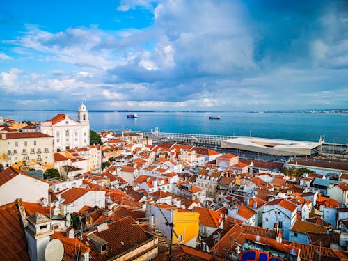 Roofs of Buildings on Sea Coast in Lisbon