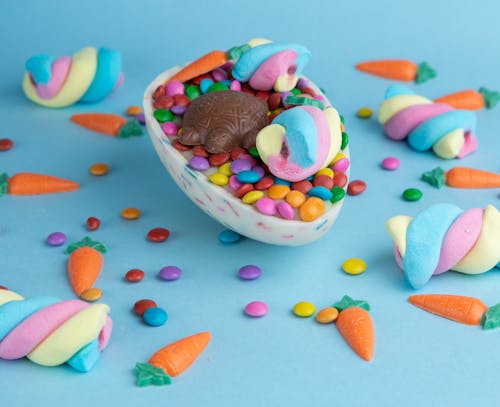 Colorful Sweets on Blue Background 