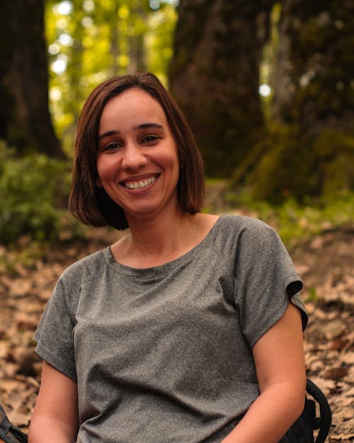 Portrait of Woman on a Trail in Forest 