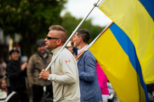 Men with Flags of Ukraine during Parade
