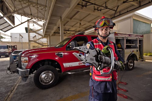 Firefighter Holding Hydraulic Spreaders