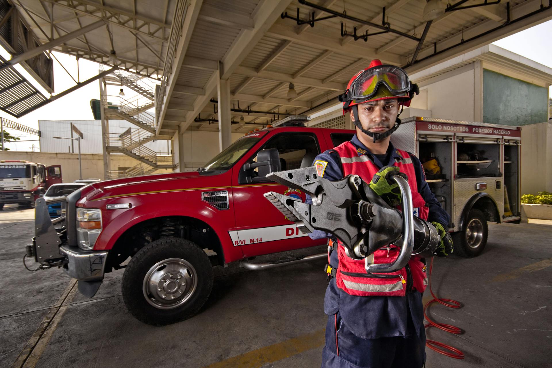 Firefighter Holding Hydraulic Spreaders