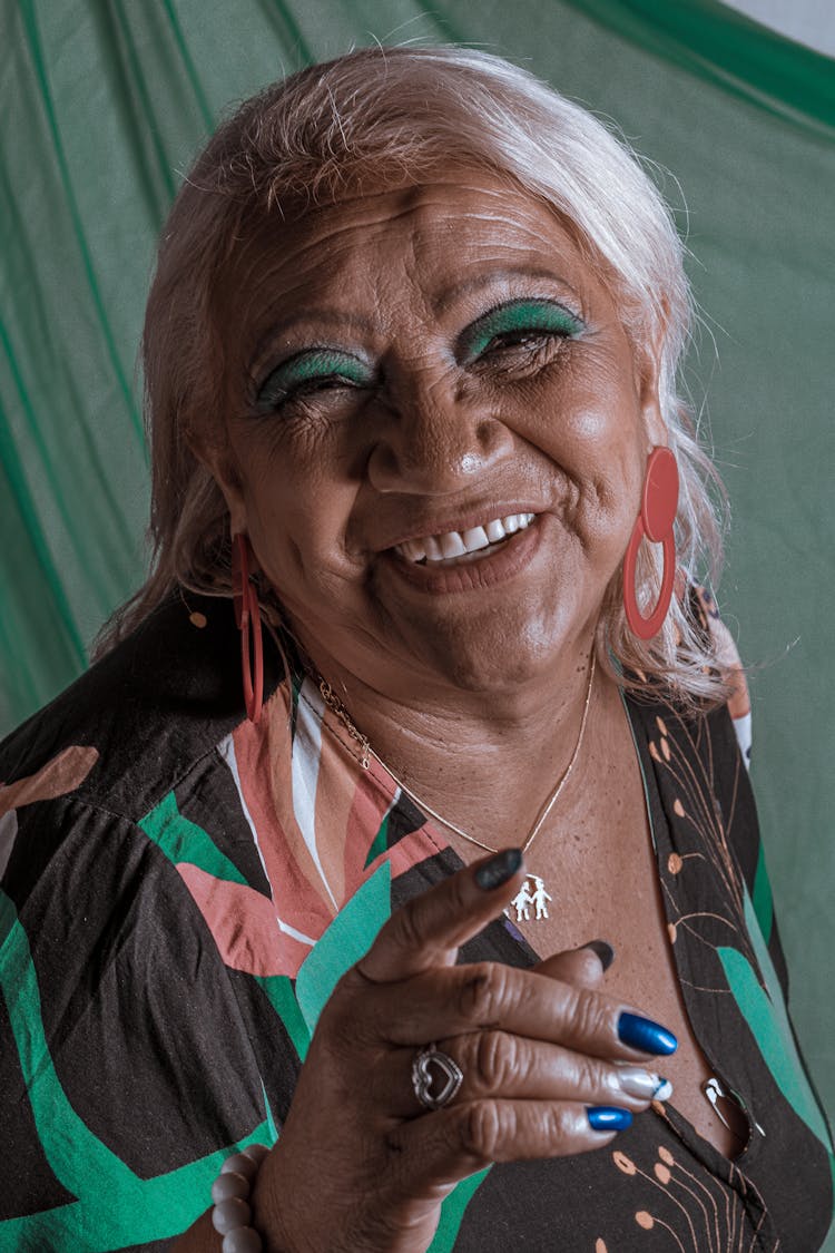 Portrait Of An Elderly Woman With Pink Hair 