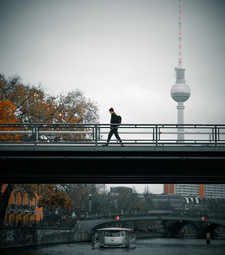 Man Walking On S Bridge In Berlin 