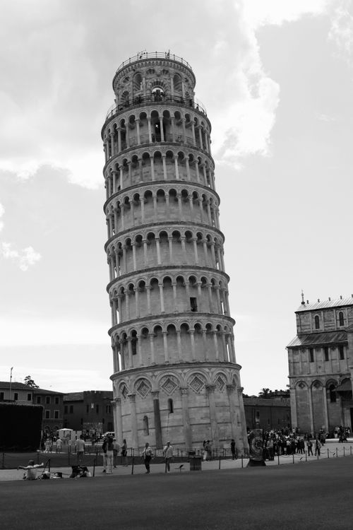 Free Monochrome image showcasing the iconic Leaning Tower of Pisa, Italy. Stock Photo