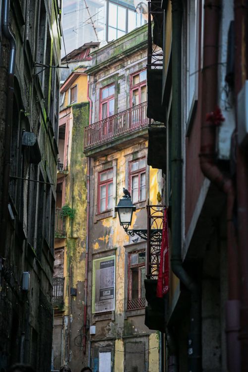 Free Explore the narrow, atmospheric alleyways of Porto, showcasing vibrant historic architecture. Stock Photo