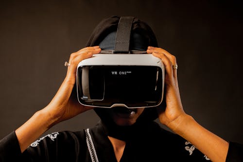Close-up of Woman Wearing a VR Headset