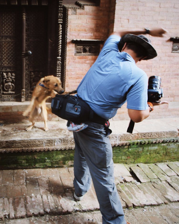 A Man Playing With A Dog 