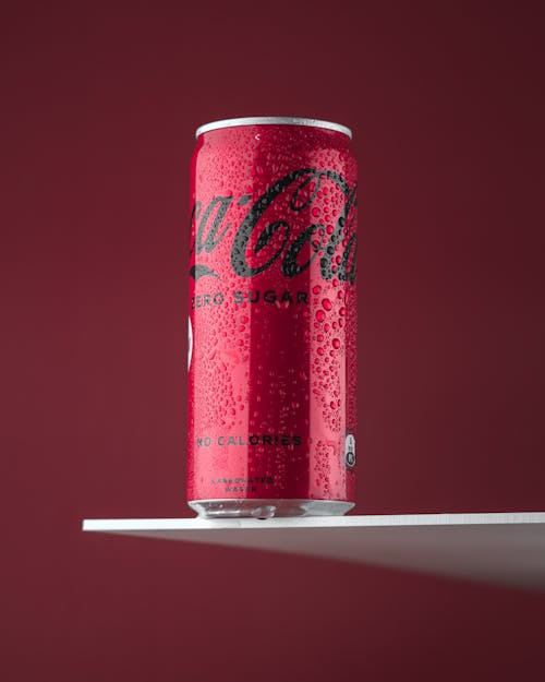 Water Drops Flowing Down the Red Can of Coca-Cola Zero