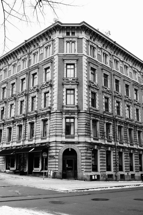 Free Black and white urban architecture of a classic building in Gothenburg, Sweden. Stock Photo