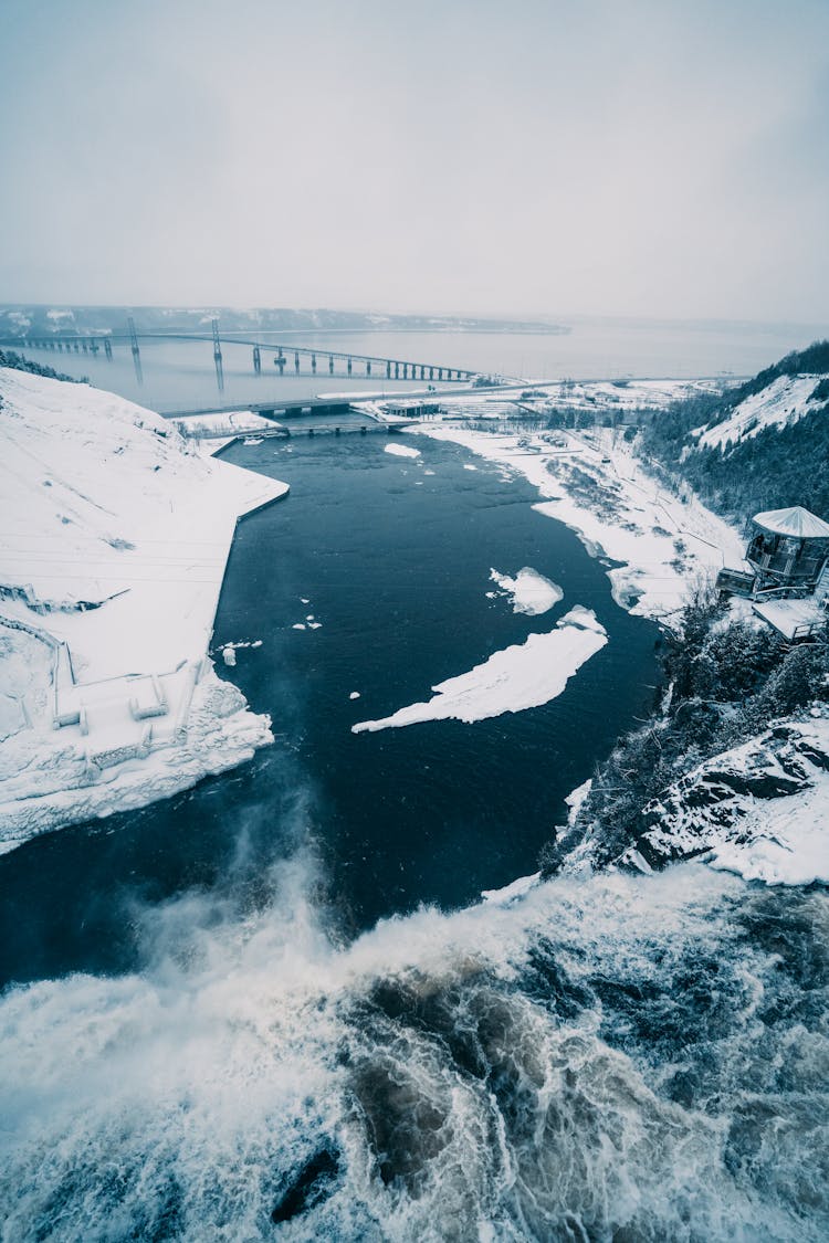 River On Sea Coast In Winter 