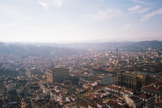 Aerial view of Florence, Italy showcasing historic cityscape and Renaissance architecture.