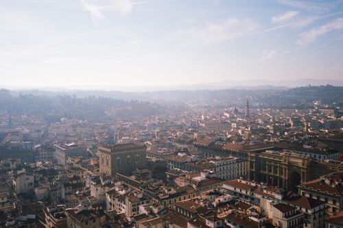 Free Aerial view of Florence, Italy showcasing historic cityscape and Renaissance architecture. Stock Photo