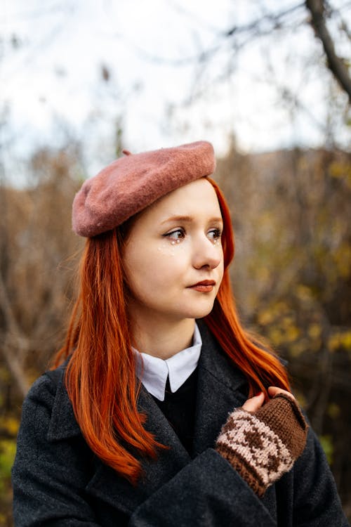 Redhead Model in Beret in Coat