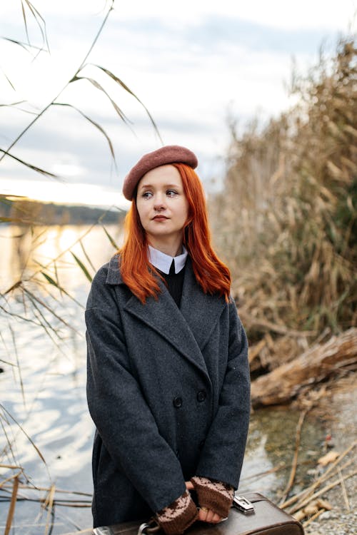Redhead Woman Standing in Beret