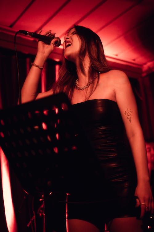 Woman Singing at Concert in Club