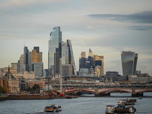 Free A stunning view of London's modern skyline featuring landmark skyscrapers along the Thames. Stock Photo