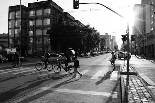 Cyclists and Pedestrians on Crosswalk in City