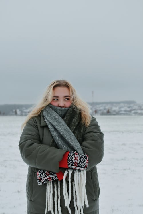Blonde Woman in Jacket in Winter