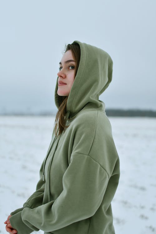 Woman Wearing Hoodie on Winter Day