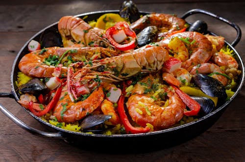 Close-up of a Seafood Paella Dish 
