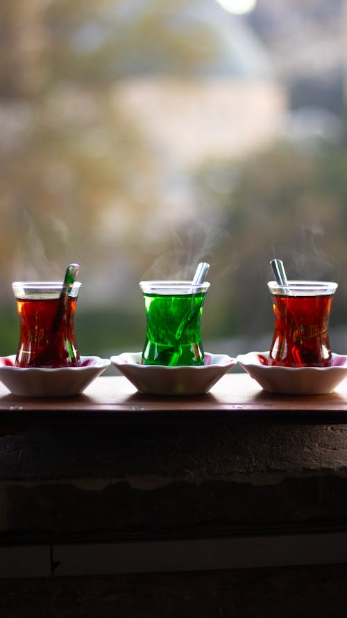 Free Glasses of Colorful Turkish Tea Stock Photo