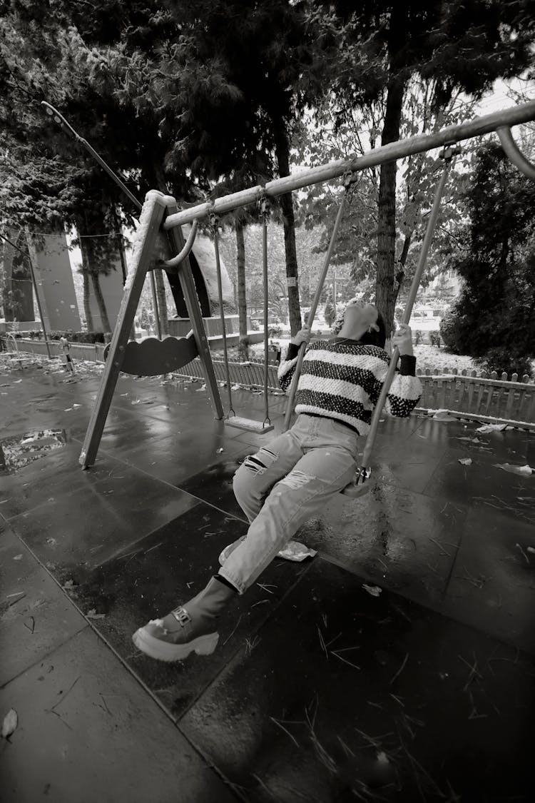 Woman On Swing In Black And White