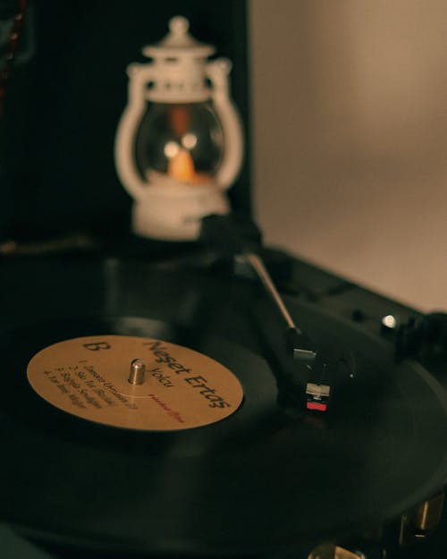 Vinyl Record of Turkish Singer Neset Ertas on the Record Player