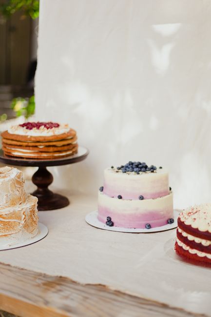 A delightful assortment of layer cakes with elegant frosting and fresh berries, perfect for celebrations.