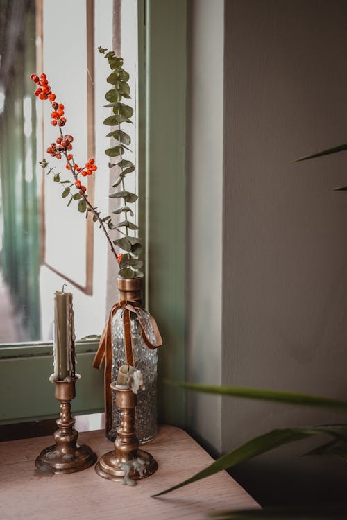 Plants and Wax Candles by Window