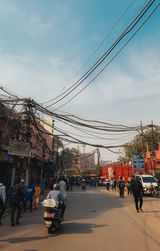 Traffic and overhead wires, Delhi