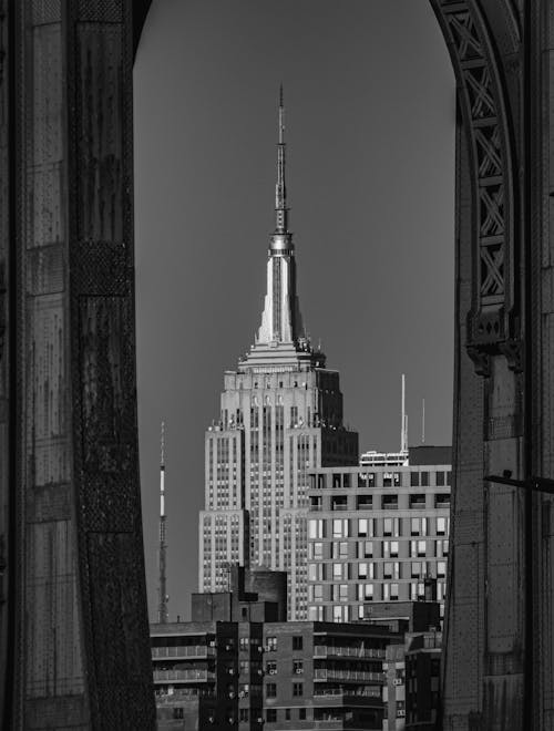 Black and White Photo of Empire State Building Spire, New York City, USA