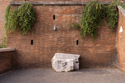 Bricks on Castle Wall over Stone below