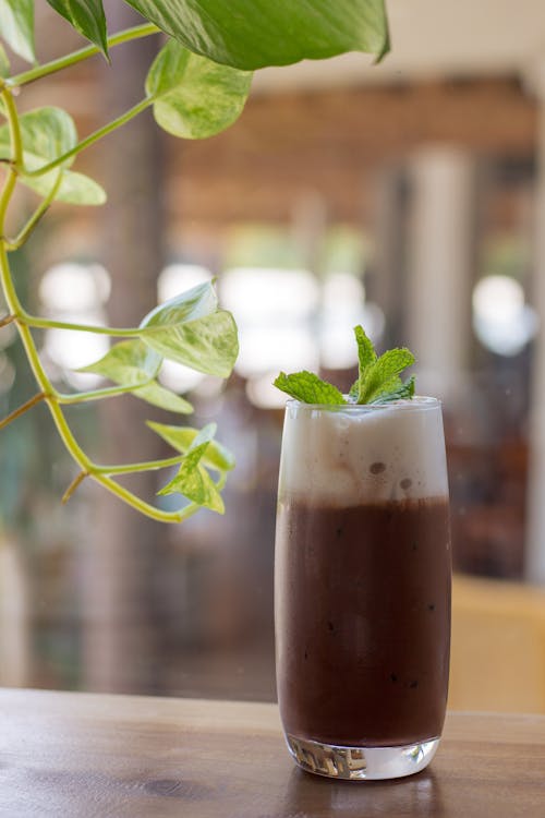 Cold Chocolate Drink, and Green Leaves