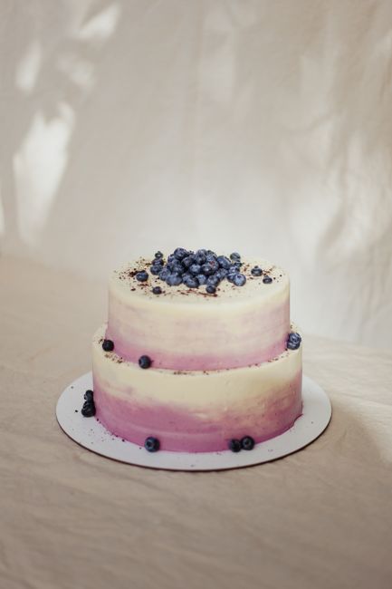 Two-tier blueberry cake with creamy frosting, perfect for celebrations.