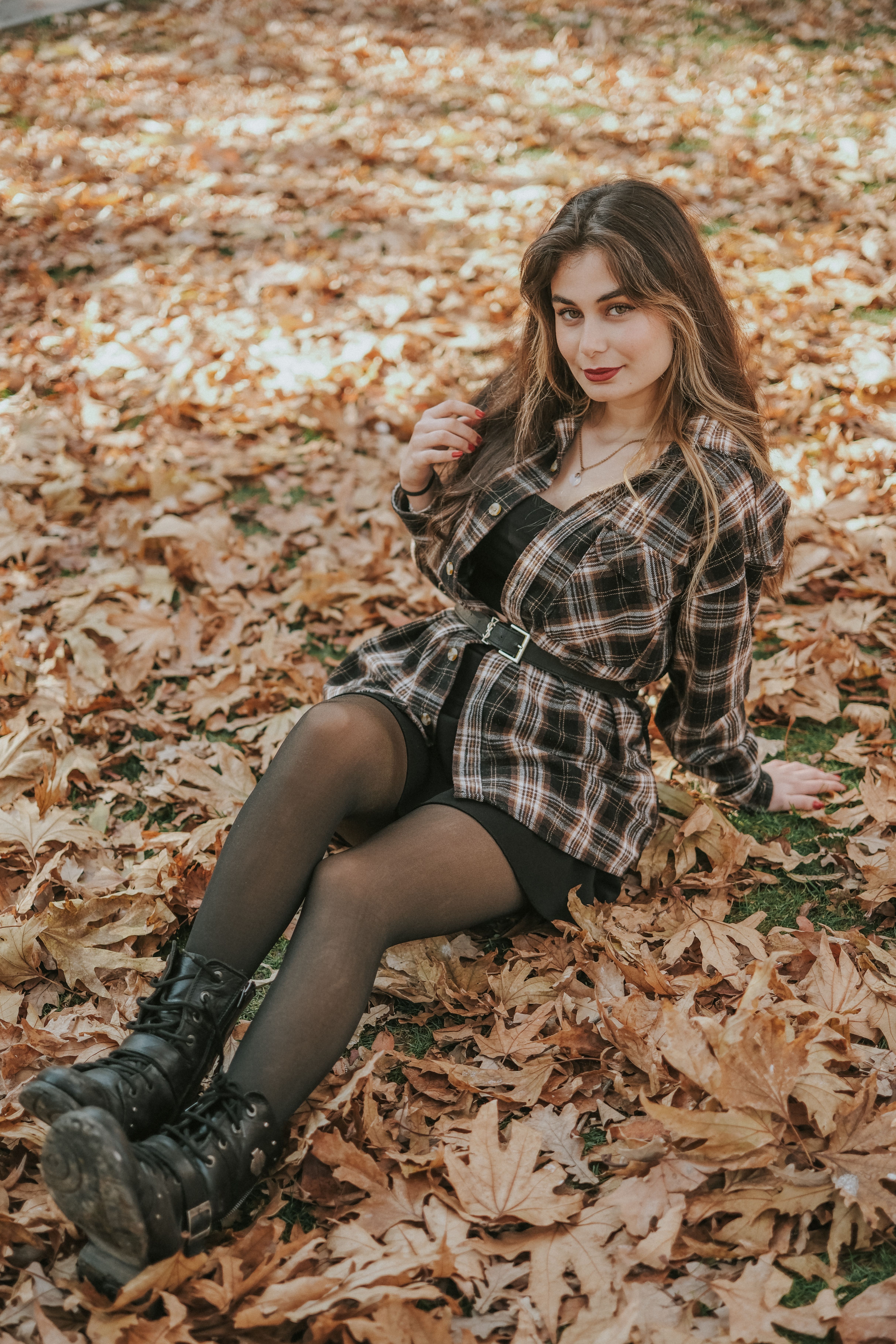 Woman in winter tights and skirt