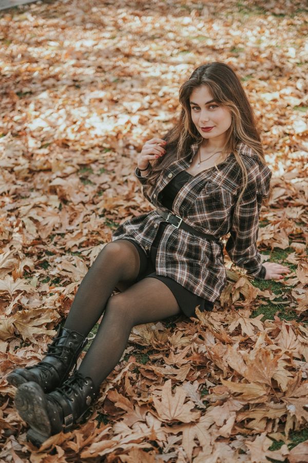 Woman in winter tights and skirt